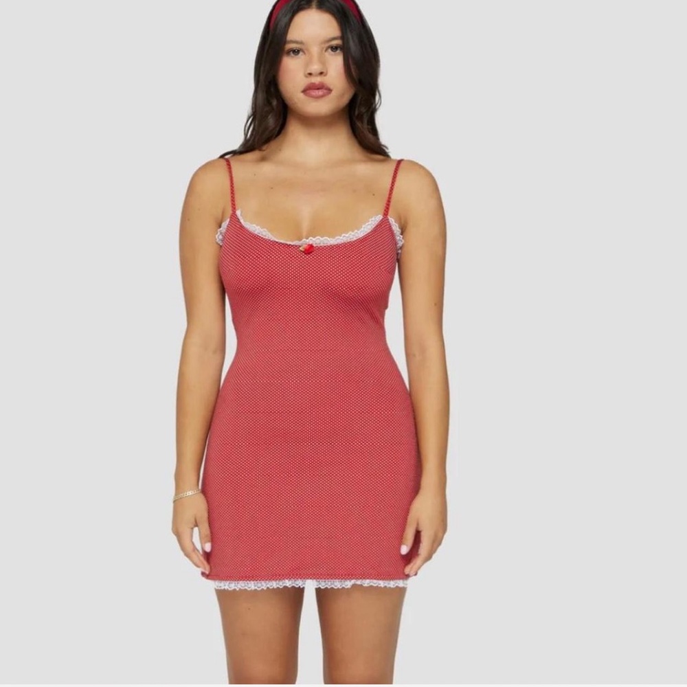 Elegant Red Lace-Trimmed Mini Dress